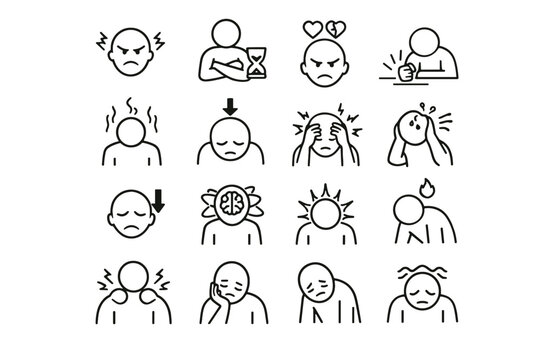 Vector meeting emotion tension sensitivity low fatigue icon patience emotional decline overload