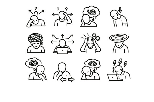 Reduced icon tired choice slow meeting decision state difficulty fatigue vector paralysis