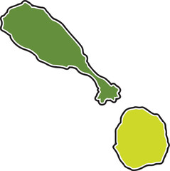 Stylized map illustration of saint Kitts & Nevis islands with green and yellow colors