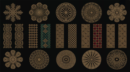 Collection of various decorative geometric shapes and patterns