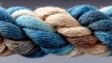Detailed Close-Up Woven Rope with Gradual Color Blend Fiber Material