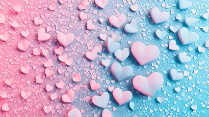 A romantic image showcasing an arrangement of pastel-colored hearts. Soft blue and pink colors blend, symbolizing love and affection