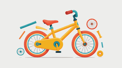Colorful bicycle parts disassembled kid bike