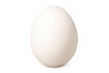 White chicken egg standing upright, raw and isolated on transparent background, symbolizing new life, cooking ingredient