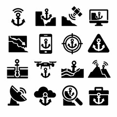 Anchor symbol icons set representing navigation and connectivity
