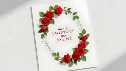 Beautiful valentine's day card with red roses and heartfelt message