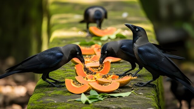 CROWS EATING PAPAYA