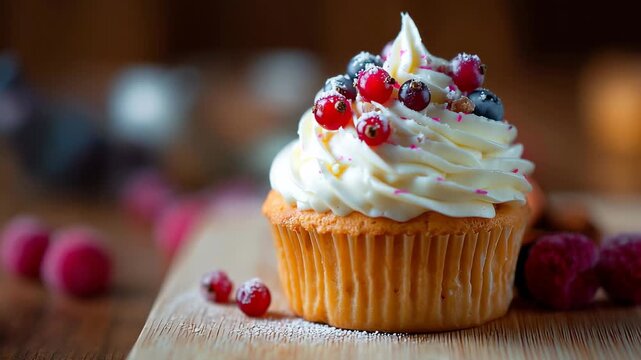 Cupcake with cream, A scrumptious cupcake with a fluffy cream topping, perfect for a sweet treat or celebration