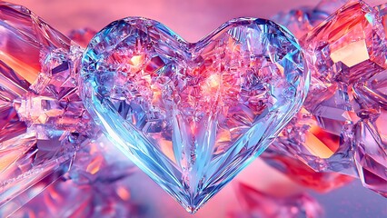 A captivating heart-shaped crystal, symbol of love and affection, shines brilliantly with mesmerizing colors