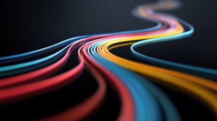 Vibrant, colorful lines create dynamic movement against a dark background, showcasing creativity.