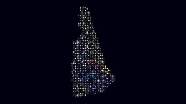New Hampshire animated shape. Pulsating colored dots on the map of the state. Small size rounded square blocks. Digital style New Hampshire map on dark background. Beautiful animation video.
