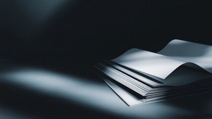 Elegant stack of blank papers on a dark surface, perfect for design and stationery projects.