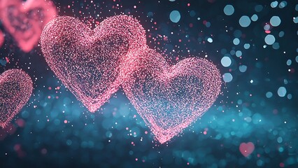 Sparkling hearts floating against a beautiful backdrop of dreamy bubbles, creating a sense of love, romance, and celebration