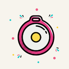 Halftone pop art dot circular electronic tracking device icon in pink and yellow colors, vector illustration