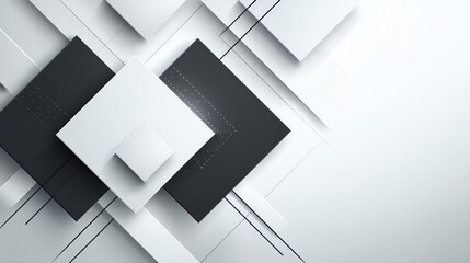A modern abstract design featuring overlapping geometric shapes in black and white.