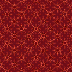 Fototapeta premium Vibrant red background with intricate orange molecular patterns