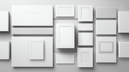 A collection of blank frames arranged creatively on a wall for artistic presentations.