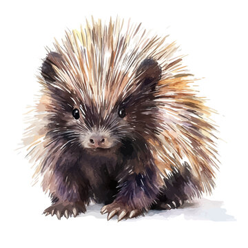 Porcupine, watercolor artwork with intricate patterns and vibrant, isolated on a white background.