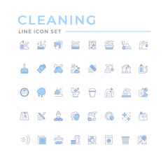 Set color line icons of cleaning