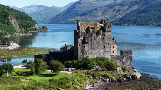 Eilean Donan Castle rests on a small island near Dornie in the Scottish Highlands near Loch Duich