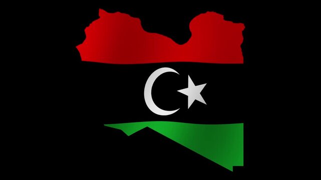 Looping animation of the Libyan flag as a map with a transparent background in 4K format