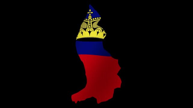 Looping animation of the Liechtenstein flag as a map with a transparent background in 4K format