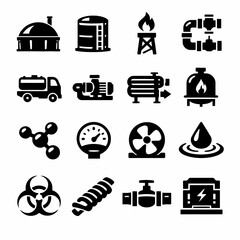 Industrial icons collection: energy, fuel, and safety symbols