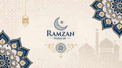 White lace mandala ornament with Arabic script on soft blue gradient background AI generated