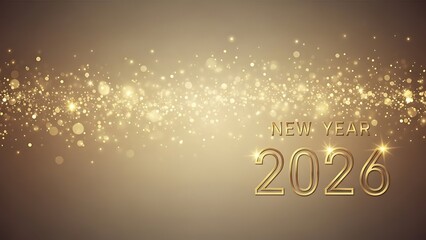 Golden "New Year 2026" text shines brightly, surrounded by a shower of glittering gold.