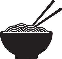 Black and white bowl of noodles with chopsticks illustration