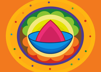 Colorful mandala with central pyramid