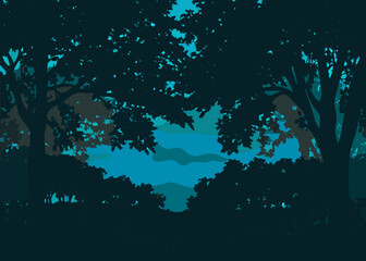 Serene nighttime forest