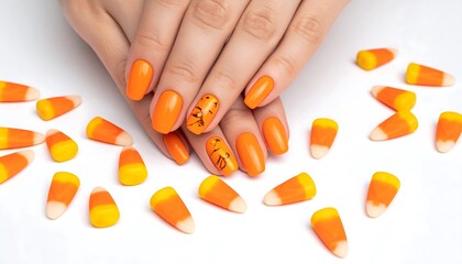 Halloween Candy Corn Themed Nail Art Design.