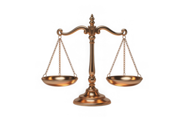  3d realistic golden scales of justice isolated on transparent background.