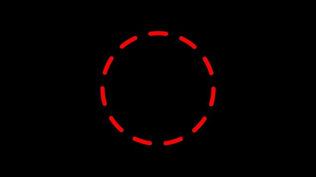 Minimalist red dashed circle animation on black background featuring a clean geometric ring reveal for digital interface loading and user focus highlighting.
