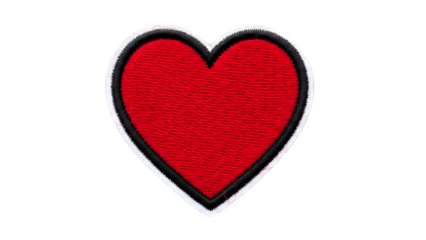 Vibrant red heart patch with black and white border on black background