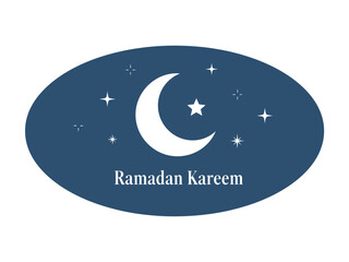 Ramadan Kareem Design Crescent Moon and Stars in Blue Oval