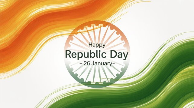 Indian republic day graphic with ashoka chakra and flag colors isolated on white background - Powered by Adobe