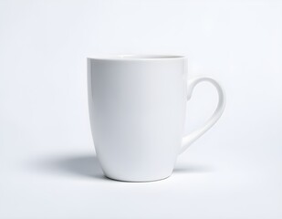 Fototapeta premium Minimal ceramic mug isolated on white background with soft natural shadow. Clean studio look for product mockups, branding, coffee or tea concepts.