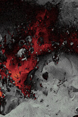 Dramatic abstract illustration stylized as oil paint in dark gray and black tones with red accents. Textured background for posters, album covers, cinematic design, expressive visual projects.