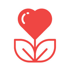 Stylized Red Heart Plant Icon for Love, Growth, and Care Concepts