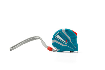 Green tape measure isolated on white background.