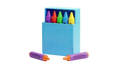 Blue Crayon Box with Colorful Crayons