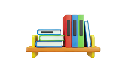 Colorful Bookshelf with Stacked and Standing Books