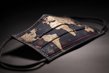 A face mask with a world map print
