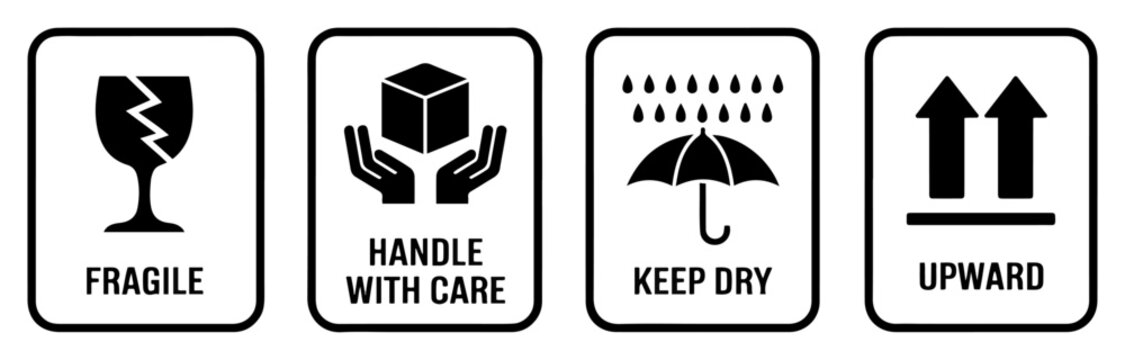 fragile package handling icon set
