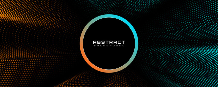 3D orange cyan abstract background overlap layer on dark space with circles effect decoration. Modern graphic design element waves and dots style concept for web, art, flyer, card, or brochure cover