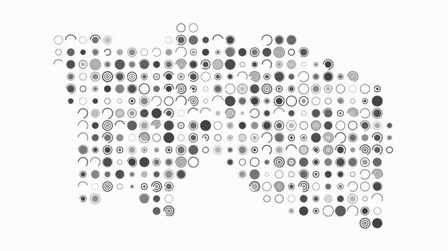 Jersey map animation. Shape of the country with pulsating colored dots. Large size circle blocks. Digital style Jersey map on white background. Modern video.