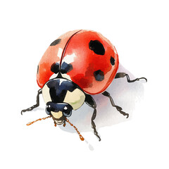 Ladybug, watercolor illustration featuring soft shadows and luminous, isolated on a white background. © velora