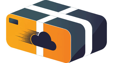 Isometric parcel with cloud and motion lines on side  package delivery concept